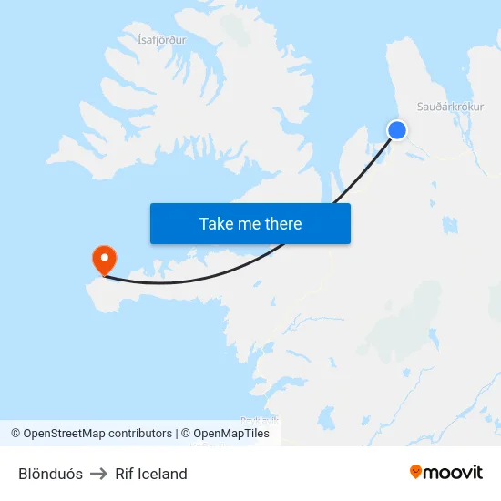 Blönduós to Rif Iceland map