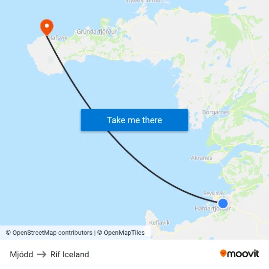 Mjódd to Rif Iceland map