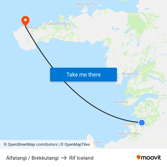 Álfatangi / Brekkutangi to Rif Iceland map