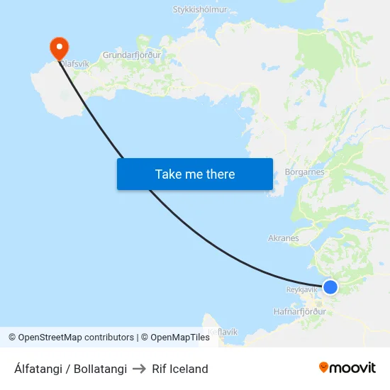 Álfatangi / Bollatangi to Rif Iceland map