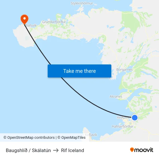 Baugshlíð / Skálatún to Rif Iceland map