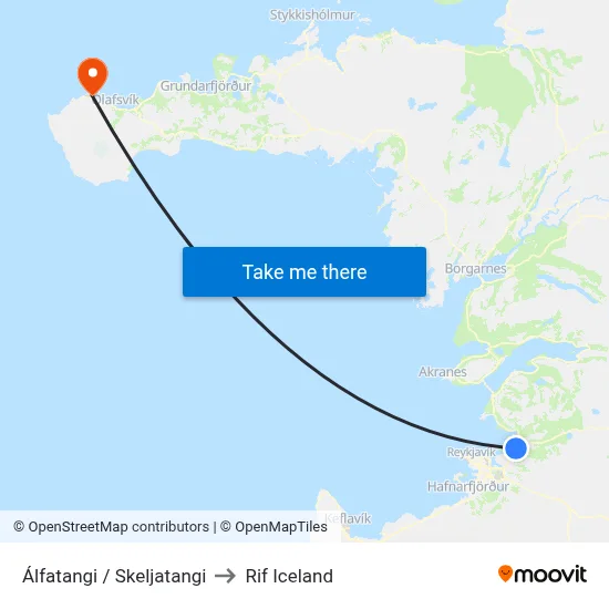Álfatangi / Skeljatangi to Rif Iceland map