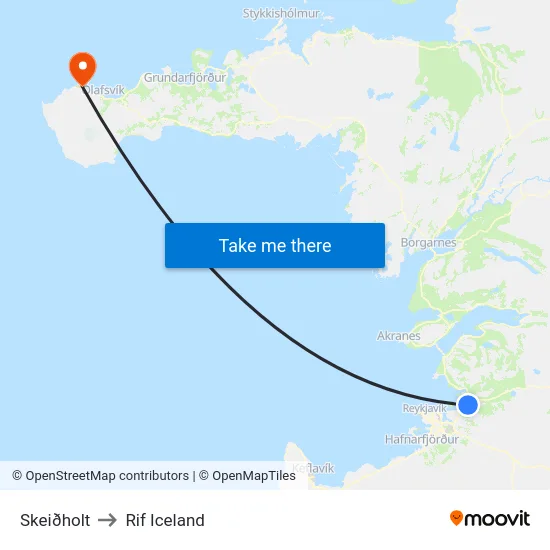 Skeiðholt to Rif Iceland map
