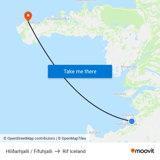 Hlíðarhjalli / Fífuhjalli to Rif Iceland map