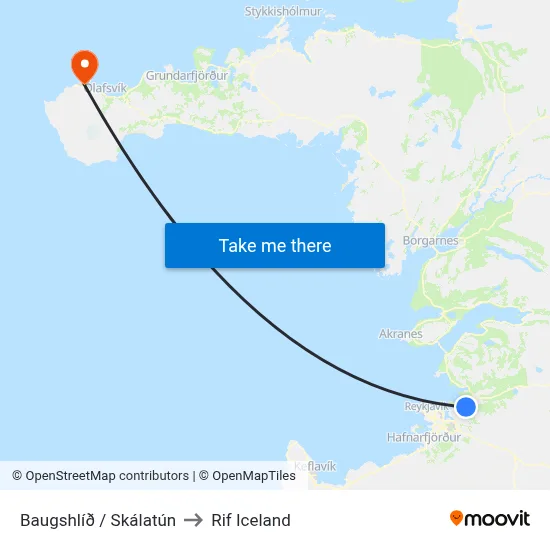 Baugshlíð / Skálatún to Rif Iceland map