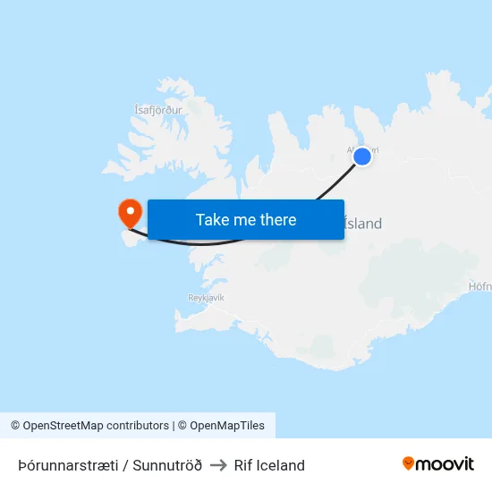 Þórunnarstræti / Sunnutröð to Rif Iceland map