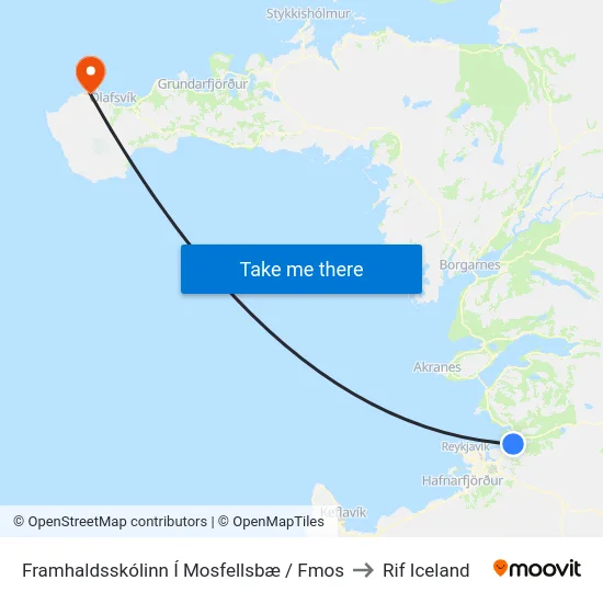 Framhaldsskólinn Í Mosfellsbæ / Fmos to Rif Iceland map
