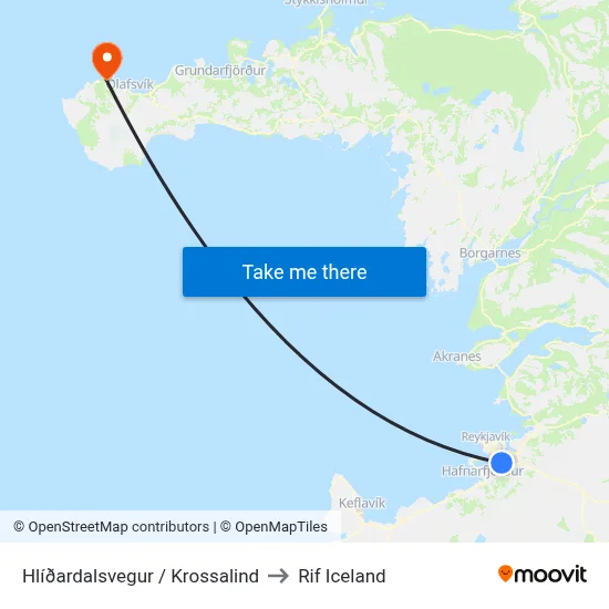 Hlíðardalsvegur / Krossalind to Rif Iceland map