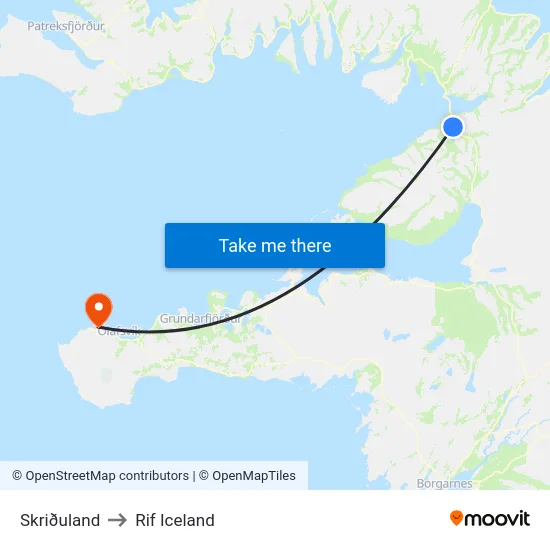 Skriðuland to Rif Iceland map