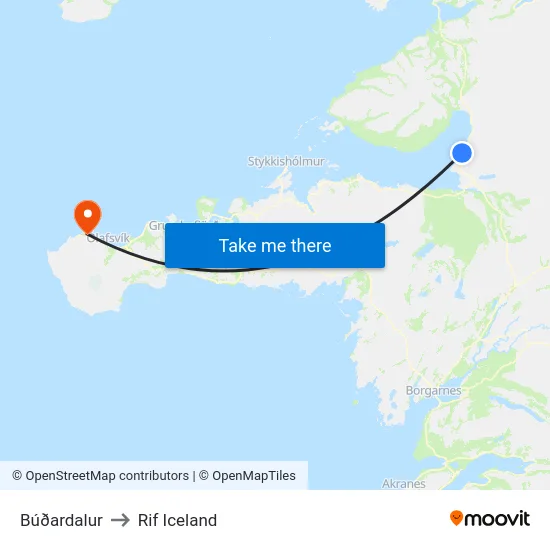 Búðardalur to Rif Iceland map