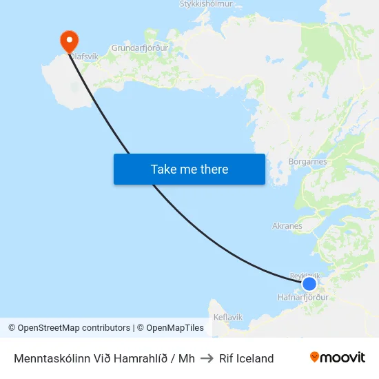 Menntaskólinn Við Hamrahlíð / Mh to Rif Iceland map