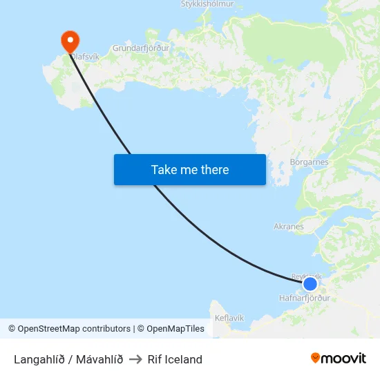 Langahlíð / Mávahlíð to Rif Iceland map