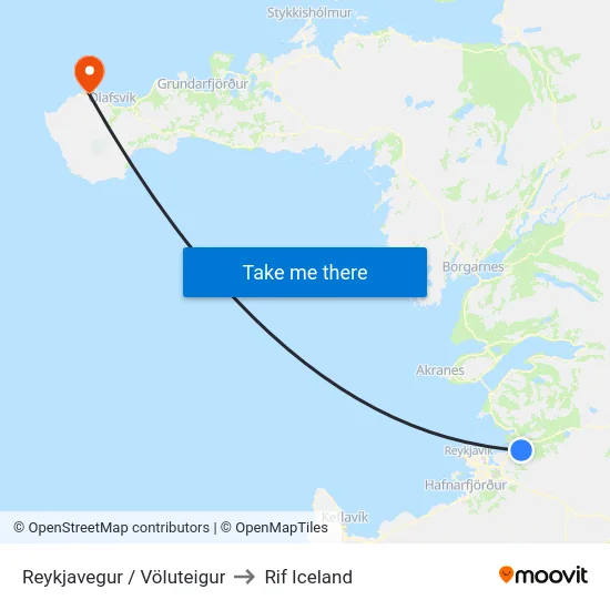 Reykjavegur / Völuteigur to Rif Iceland map