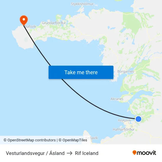 Vesturlandsvegur / Ásland to Rif Iceland map