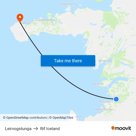 Leirvogstunga to Rif Iceland map