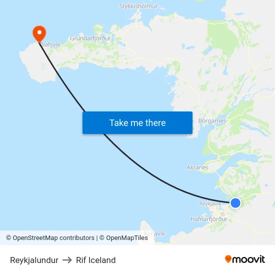 Reykjalundur to Rif Iceland map