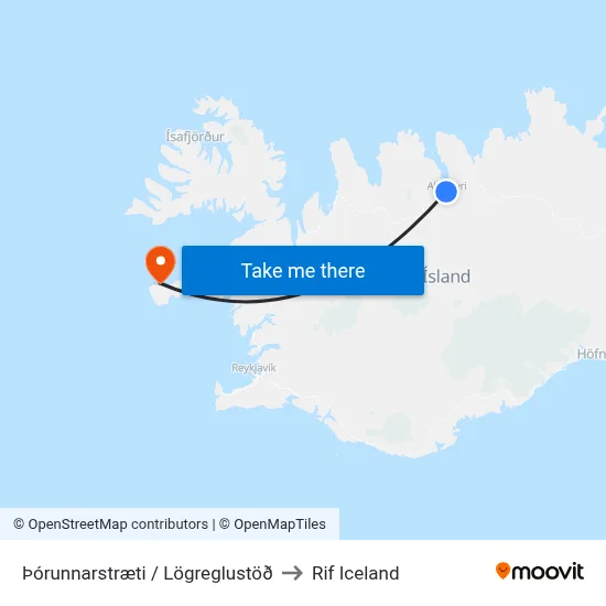 Þórunnarstræti / Lögreglustöð to Rif Iceland map