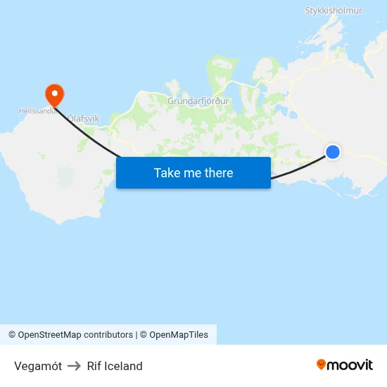 Vegamót to Rif Iceland map