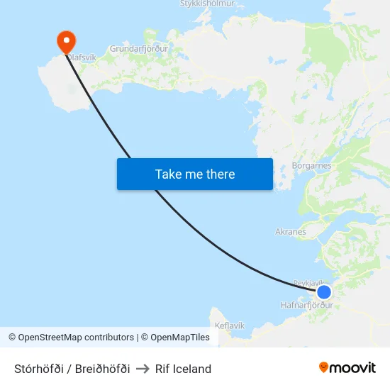 Stórhöfði / Breiðhöfði to Rif Iceland map