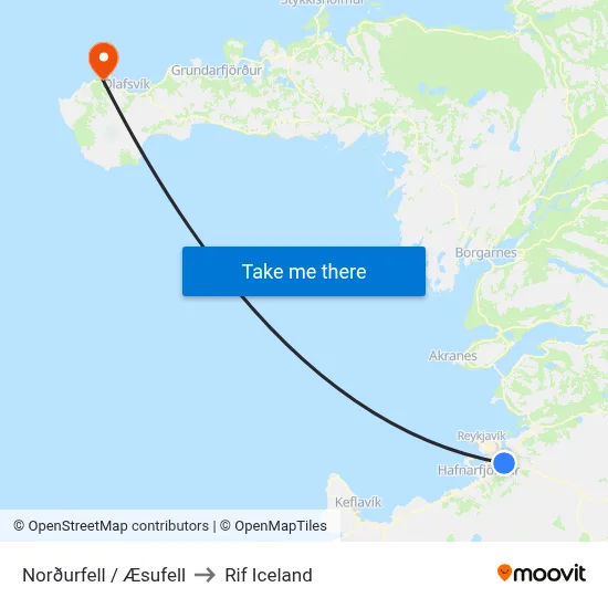 Norðurfell / Æsufell to Rif Iceland map
