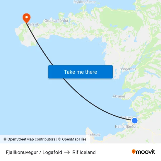 Fjallkonuvegur / Logafold to Rif Iceland map