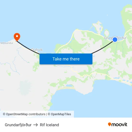 Grundarfjörður to Rif Iceland map