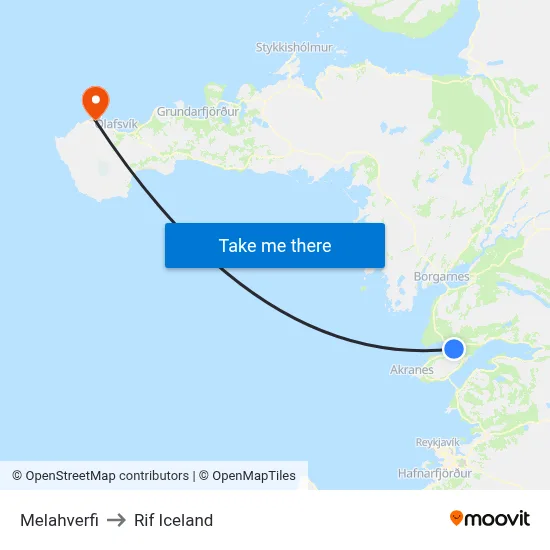 Melahverfi to Rif Iceland map