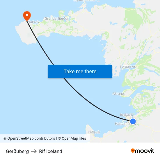 Gerðuberg to Rif Iceland map