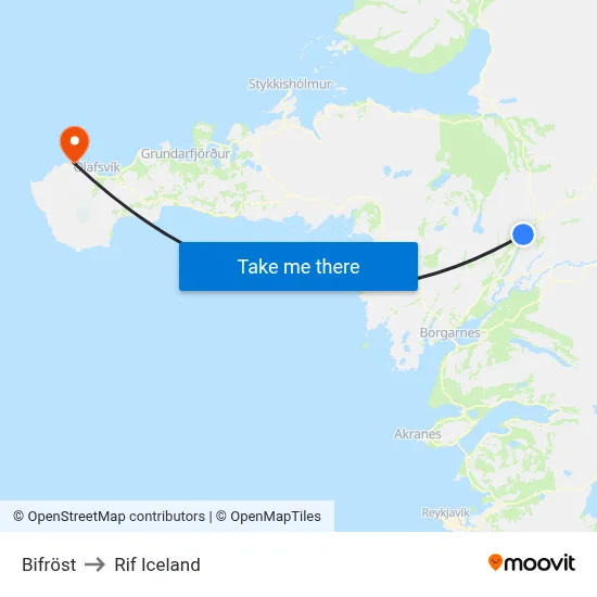 Bifröst to Rif Iceland map