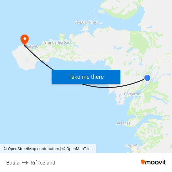 Baula to Rif Iceland map