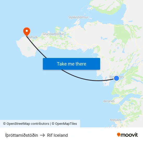 Íþróttamiðstöðin to Rif Iceland map