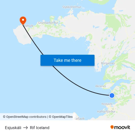 Esjuskáli to Rif Iceland map