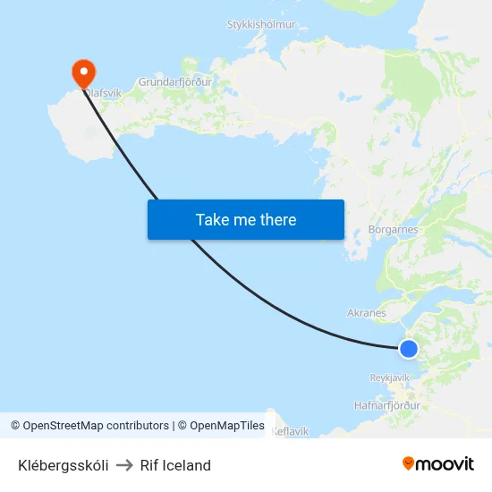 Klébergsskóli to Rif Iceland map
