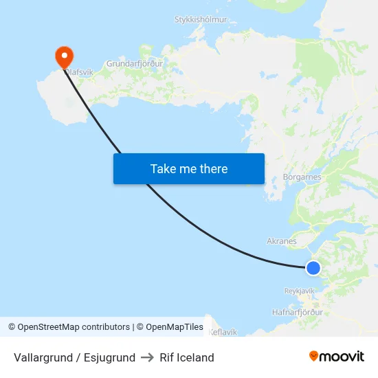 Vallargrund / Esjugrund to Rif Iceland map