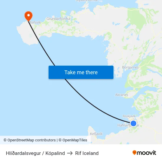 Hlíðardalsvegur / Kópalind to Rif Iceland map