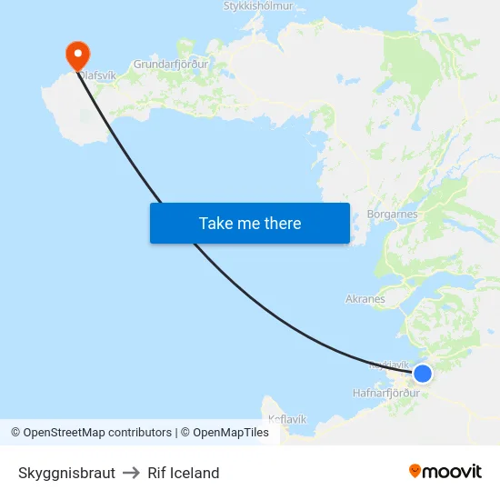 Skyggnisbraut to Rif Iceland map