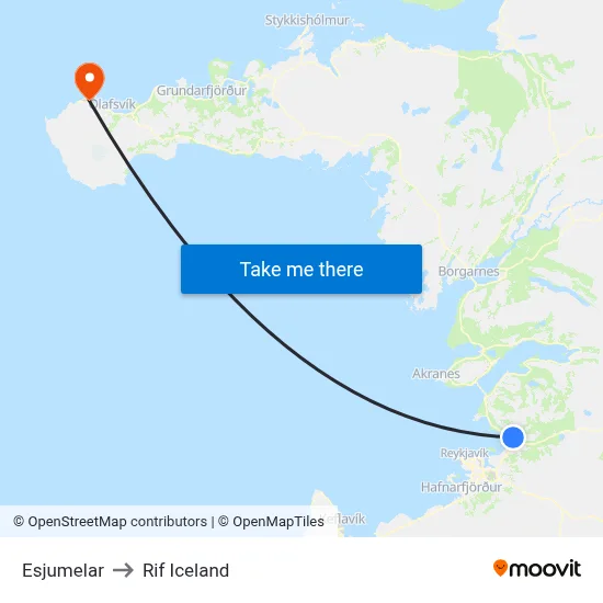 Esjumelar to Rif Iceland map