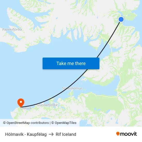Hólmavík - Kaupfélag to Rif Iceland map