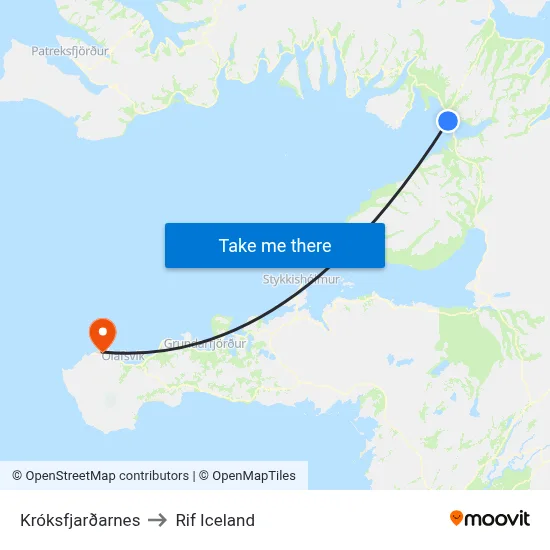 Króksfjarðarnes to Rif Iceland map