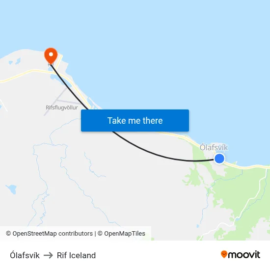 Ólafsvík to Rif Iceland map