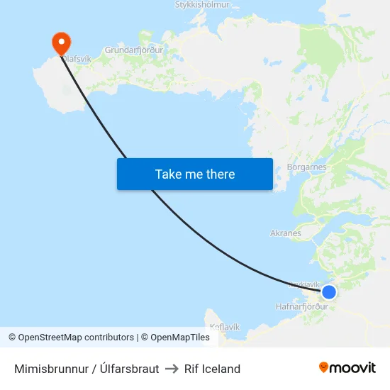Mimisbrunnur / Úlfarsbraut to Rif Iceland map