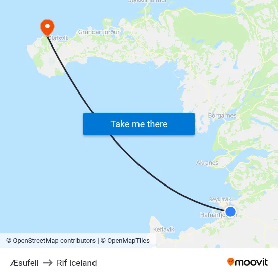 Æsufell to Rif Iceland map
