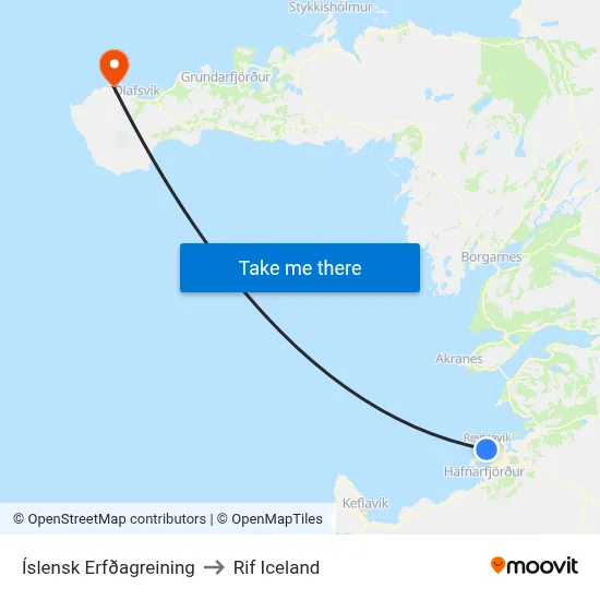 Íslensk Erfðagreining to Rif Iceland map