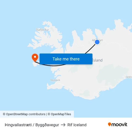 Þingvallastræti / Byggðavegur to Rif Iceland map