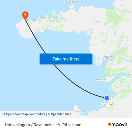 Hofsvallagata / Reynimelur to Rif Iceland map