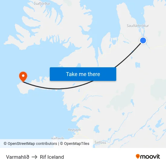 Varmahlíð to Rif Iceland map