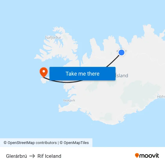 Glerárbrú to Rif Iceland map