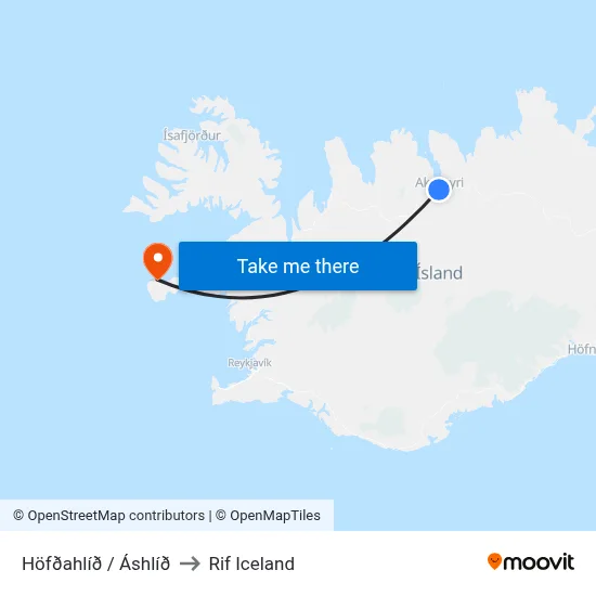 Höfðahlíð / Áshlíð to Rif Iceland map