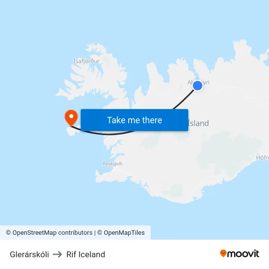 Glerárskóli to Rif Iceland map