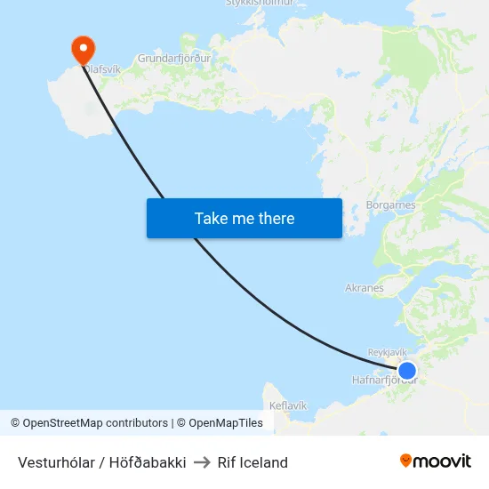 Vesturhólar / Höfðabakki to Rif Iceland map